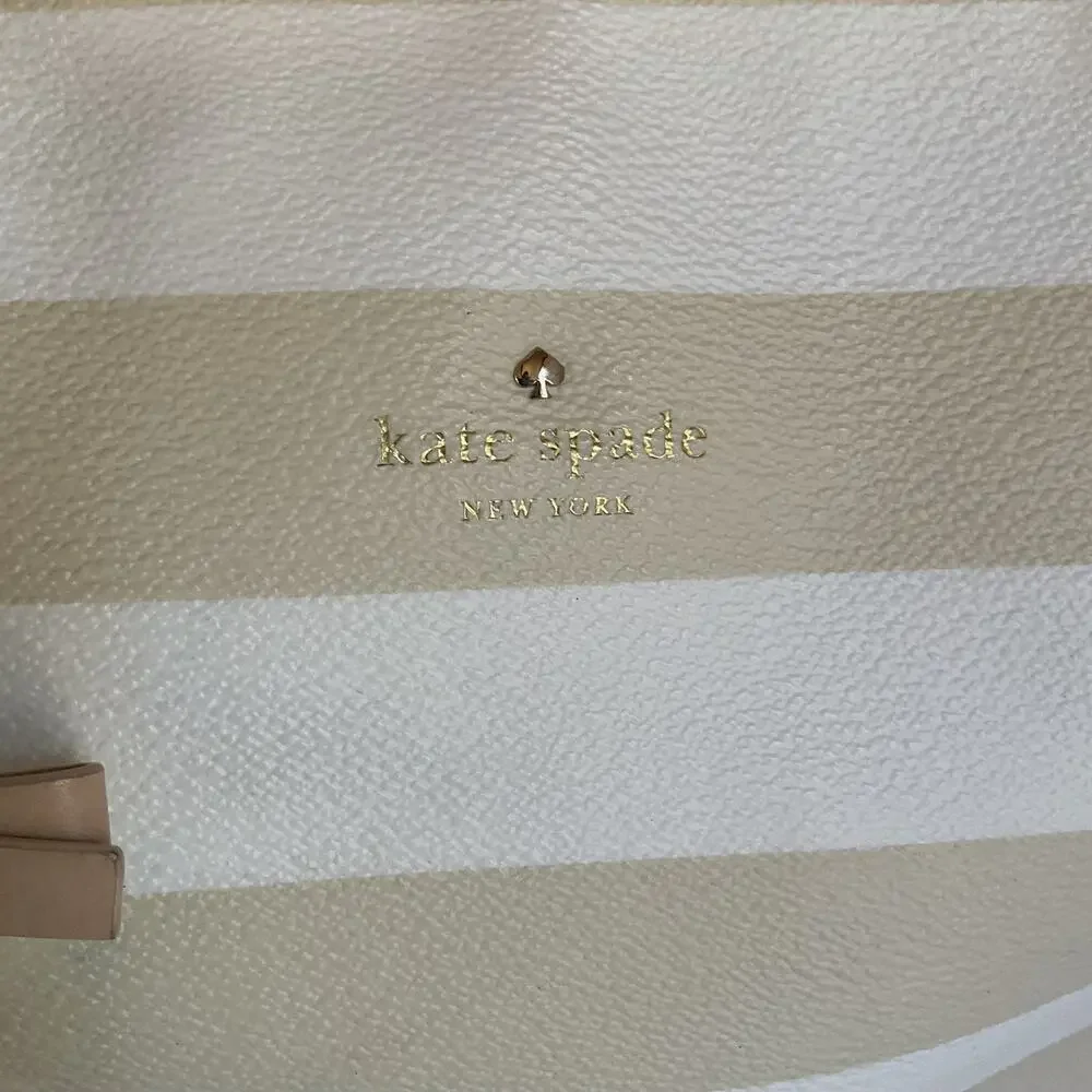 Kate Spade New York Striped Tote Bag Cream Beige Spade Charm Bow Shopper